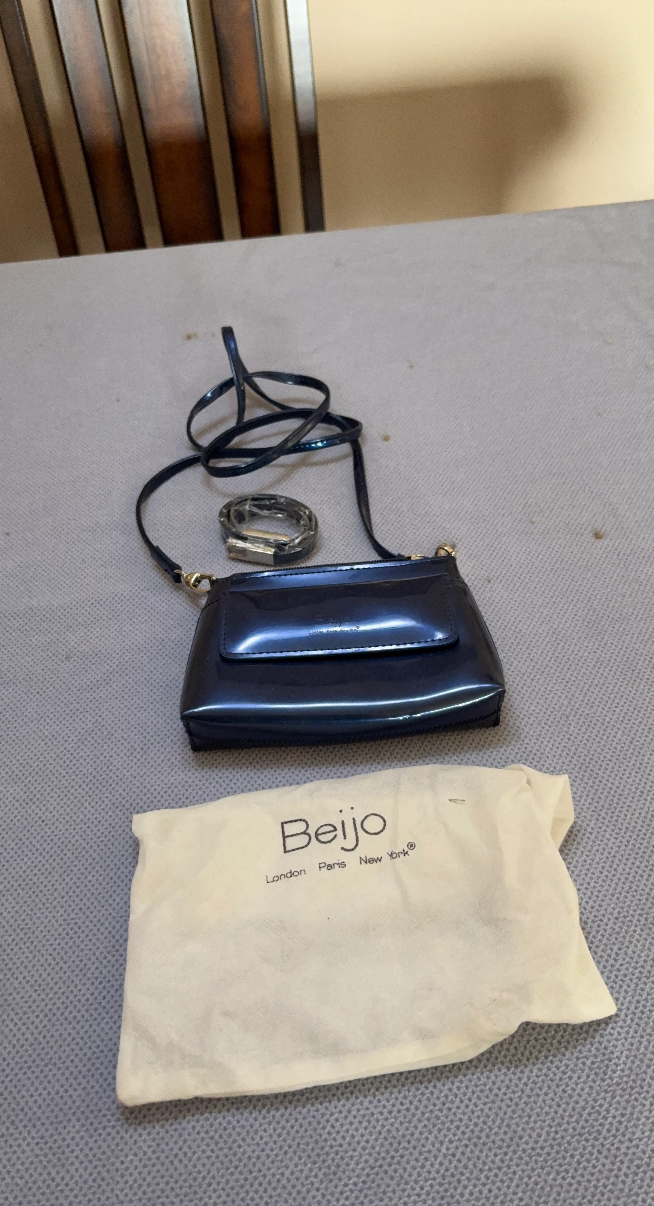 Beijo patent navy clutch/crossbody bag