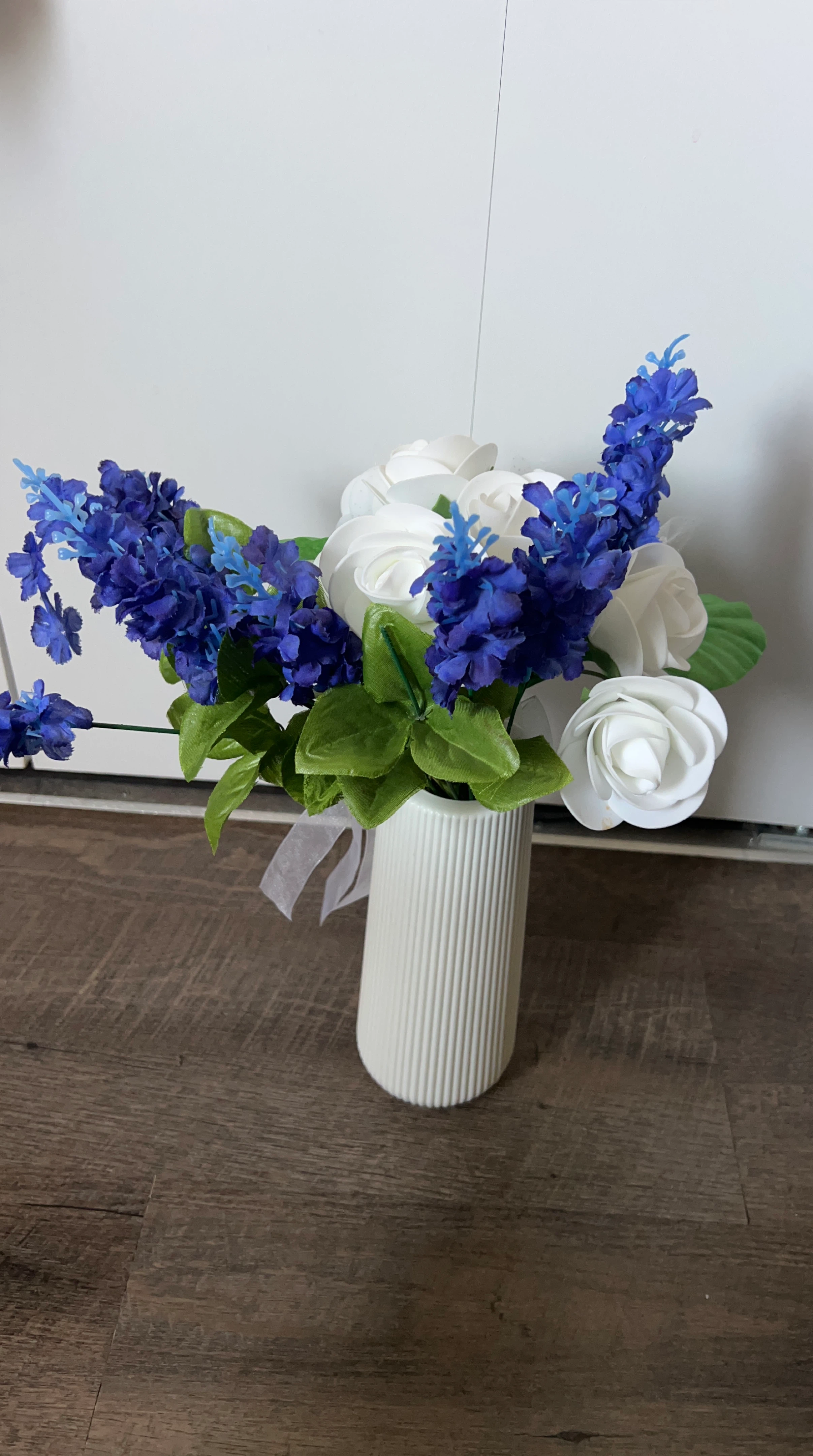 Artificial White Rose and Blue Lavender Flower Arrangement
