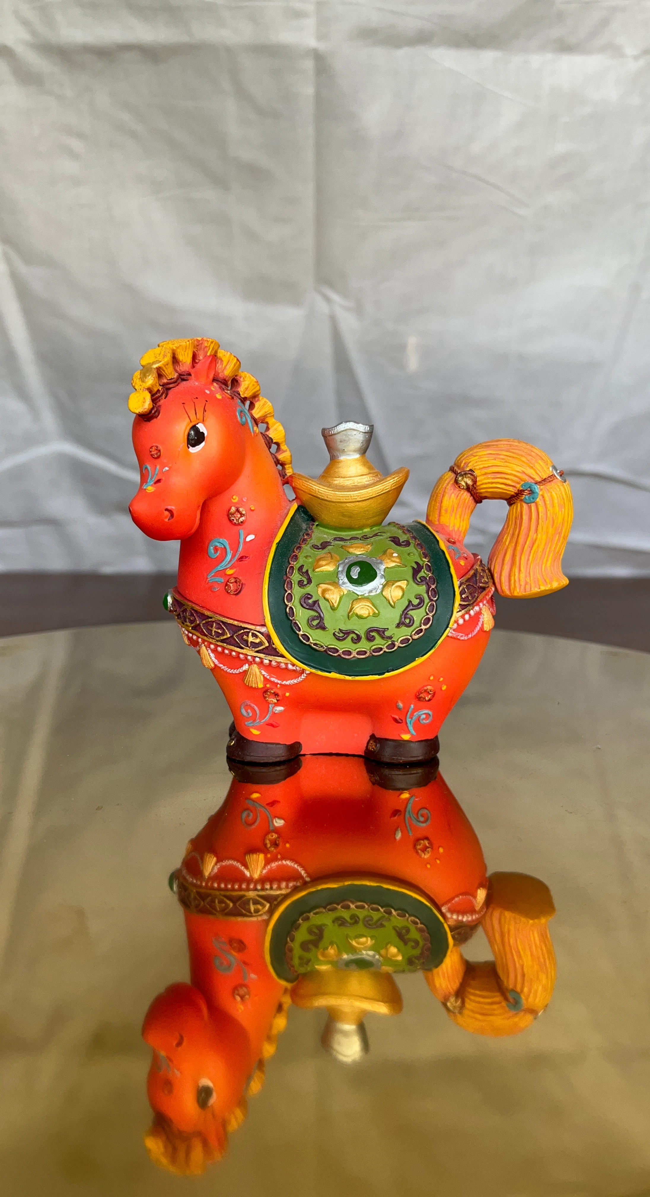 Vintage-Style Orange Horse Figurine & Secret Trinket Box
