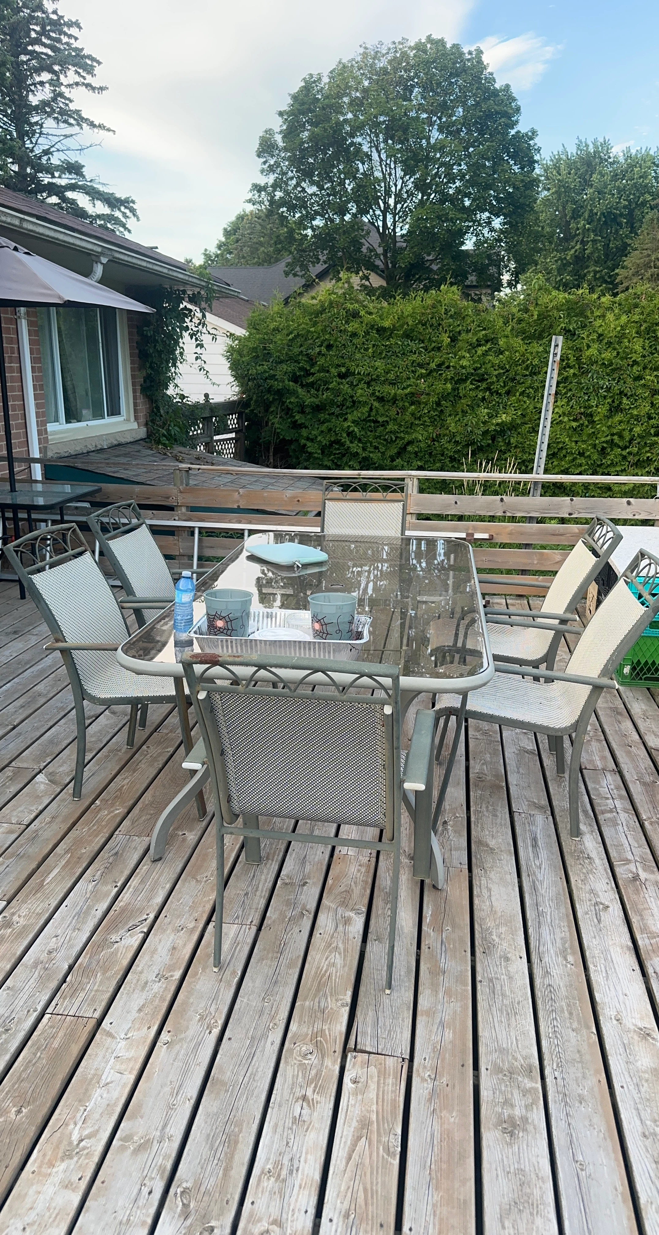 Glass Top Patio Dining Set with 6 Chairs