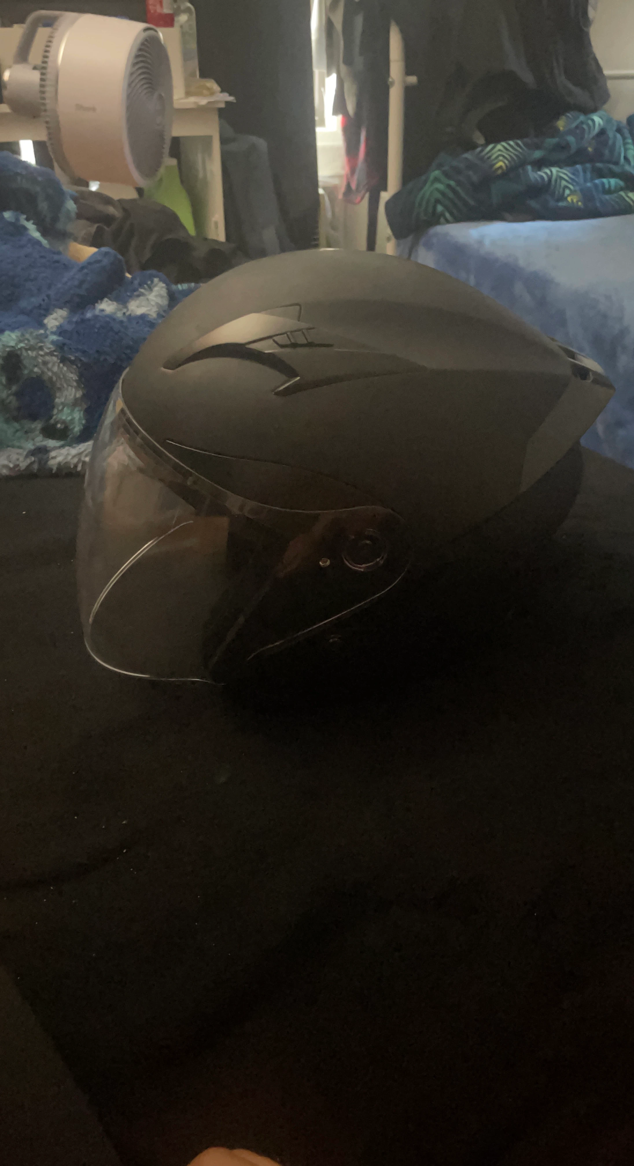 Black Open Face Motorcycle Helmet with Visor