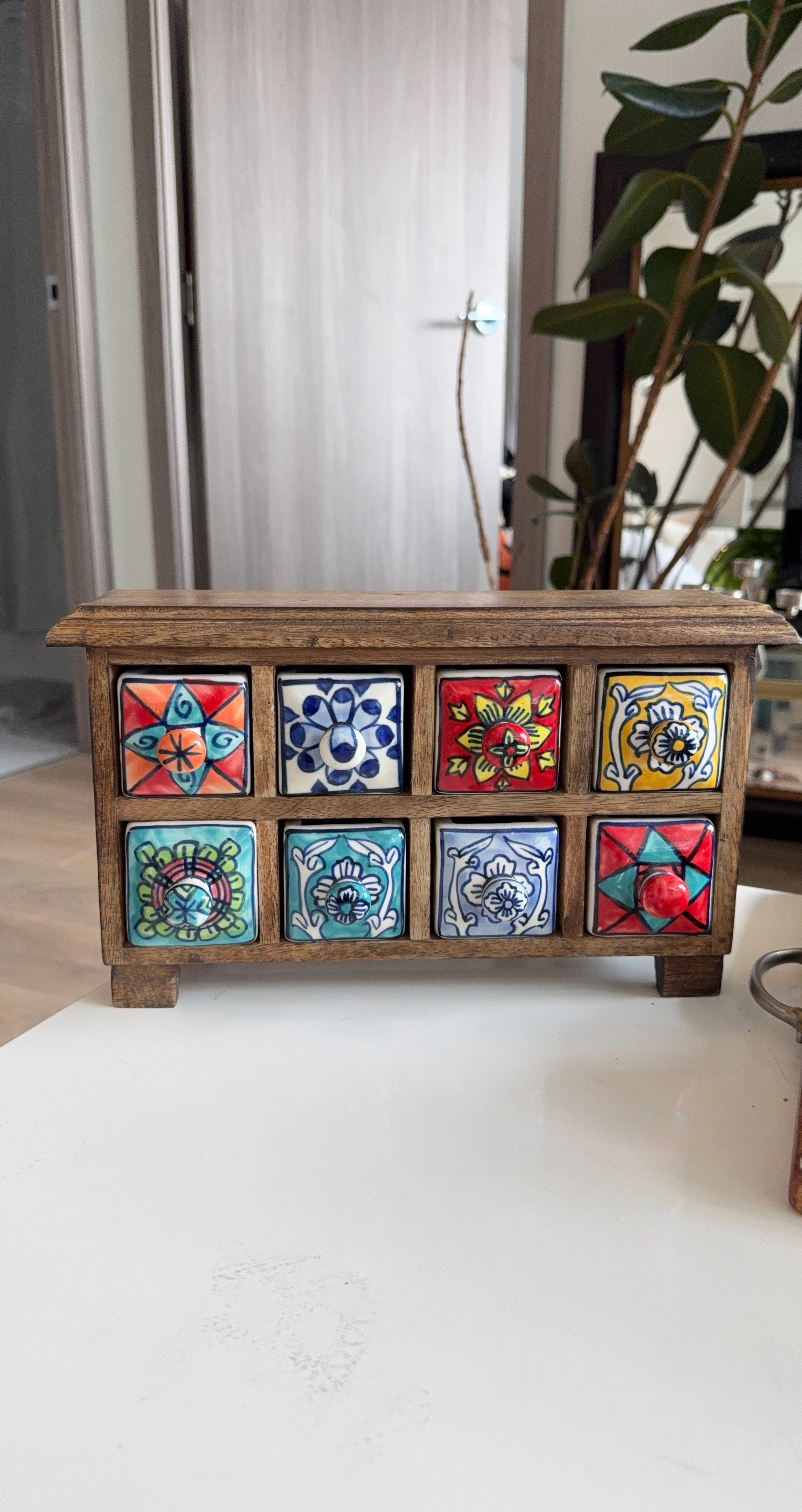 Wooden Organizer with Ceramic Drawers