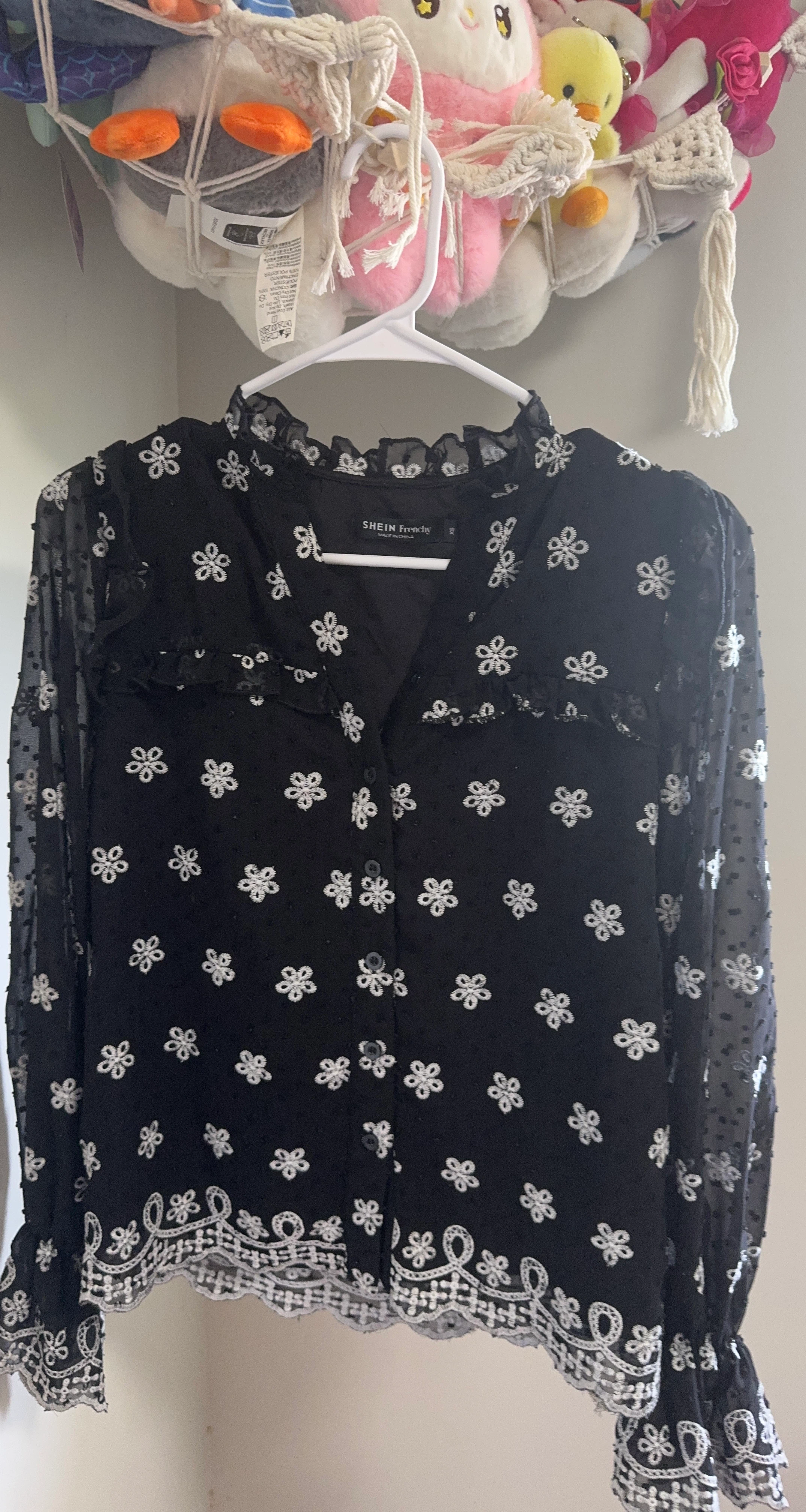 SHEIN Frenchy Black Floral Sheer Blouse