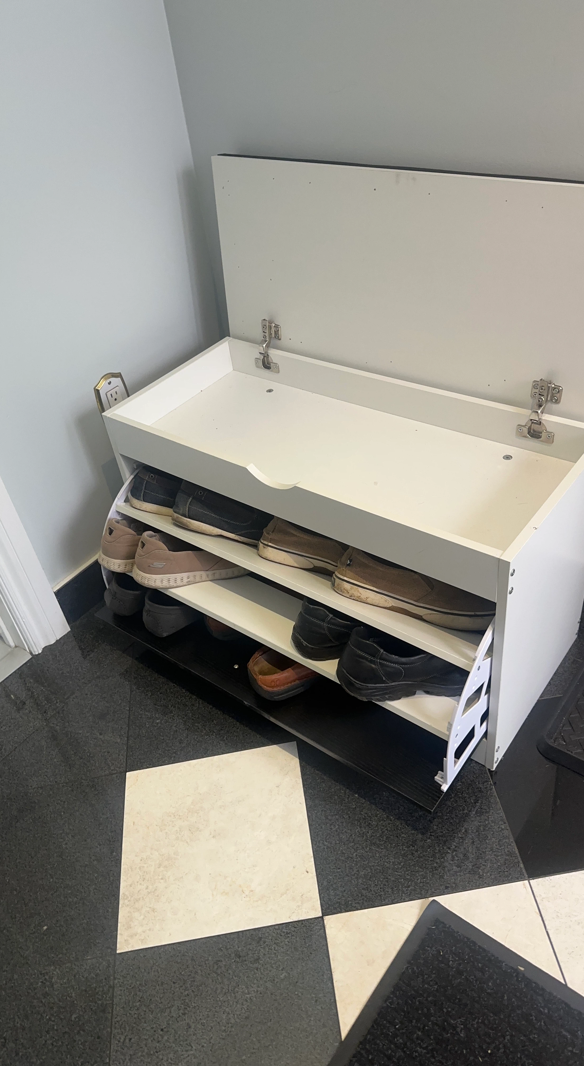 White Shoe Cabinet with Flip Top Storage