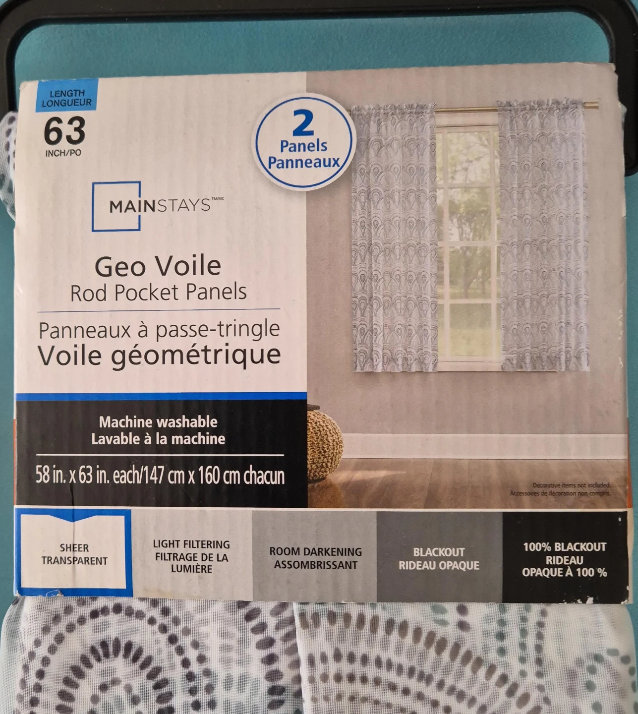 Mainstays Geo Voile Rod Pocket Panels - White Geo × 2