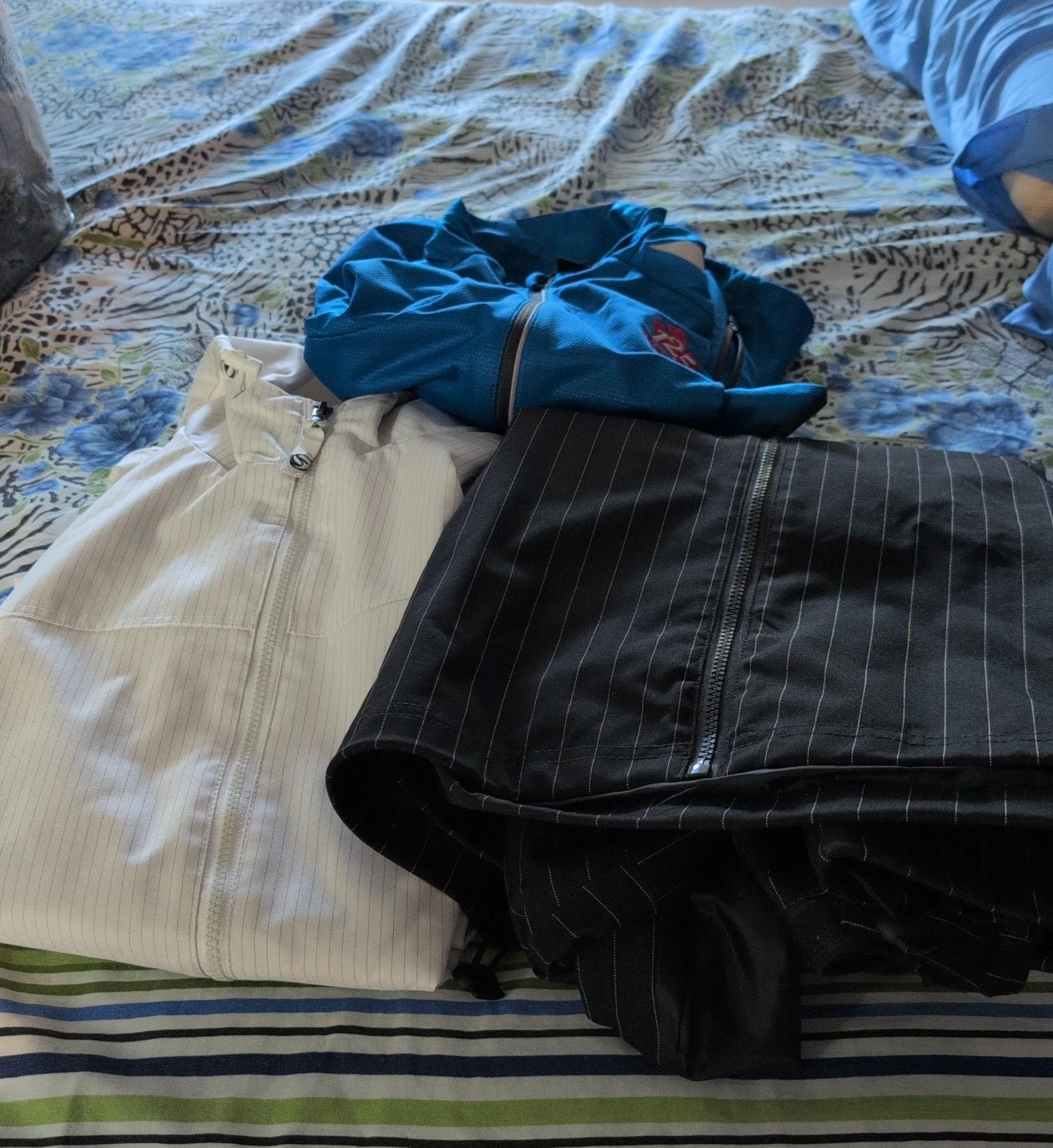 Blue, white, and pinstripe bundle jacket 3 for $25