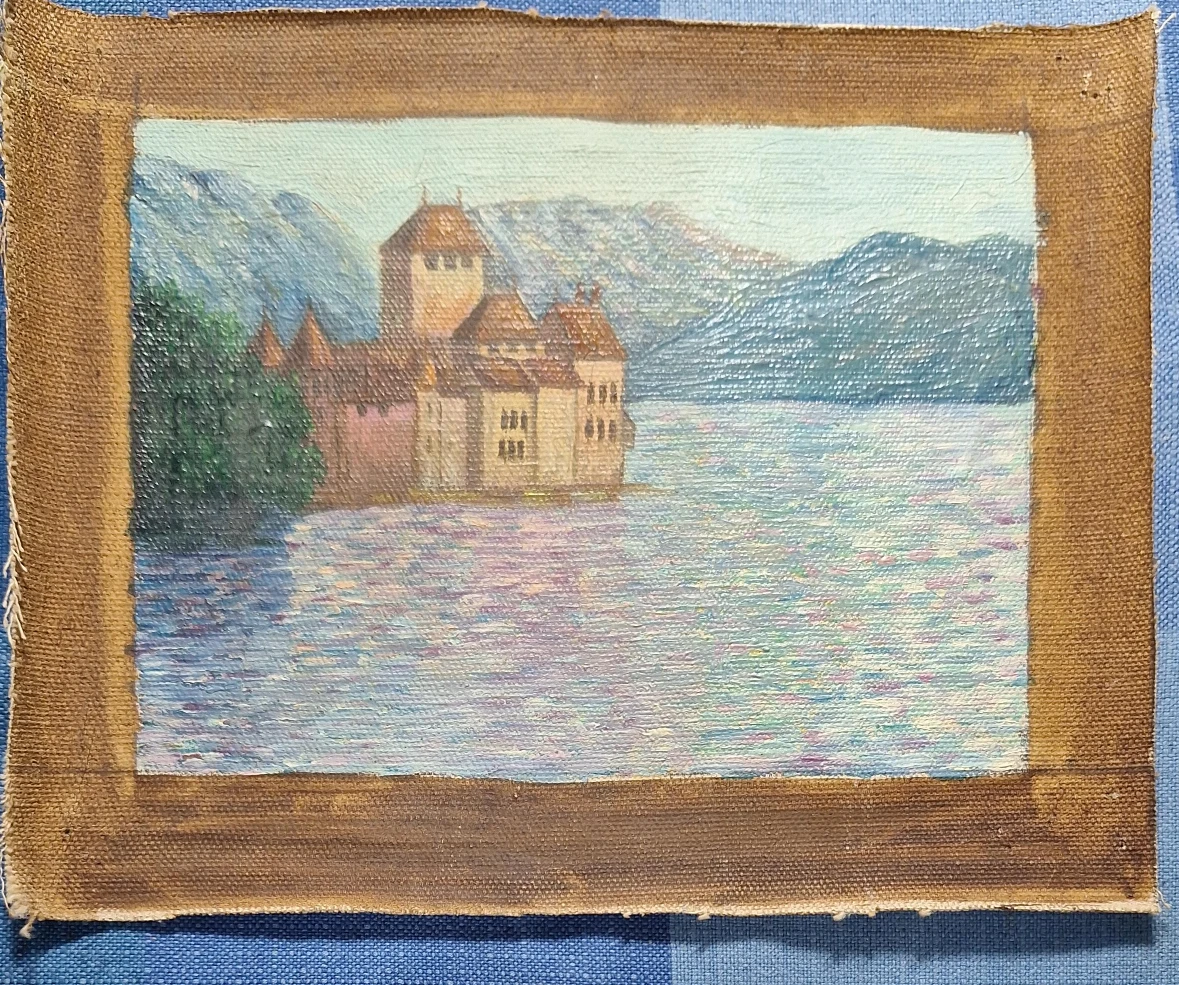Oil Painting of a Castle on a Lake
