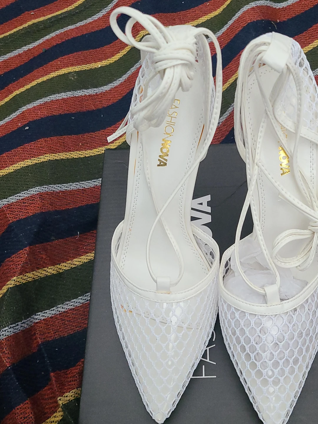 Fashion Nova White Lace Up Mesh Heels Size 8
