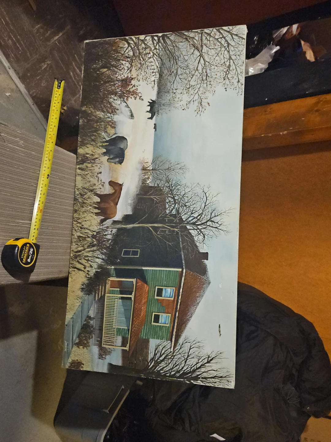 Vintage Horse and Farmhouse Winter Painting
