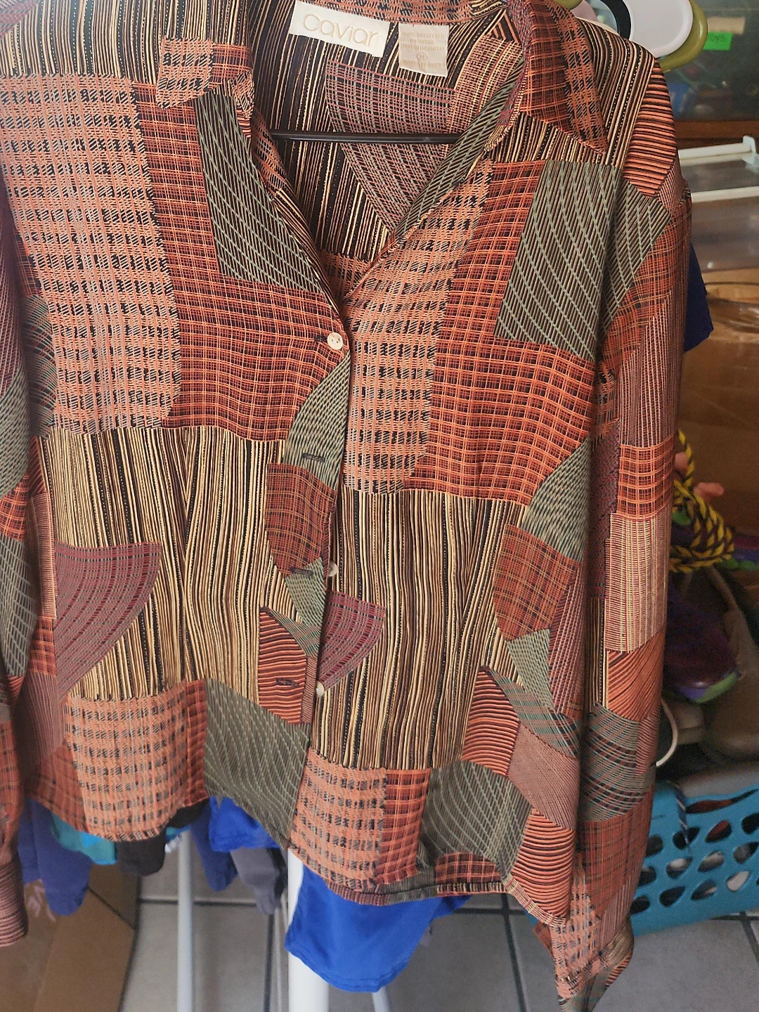 Caviar Patchwork Print Button-Up Shirt Size M