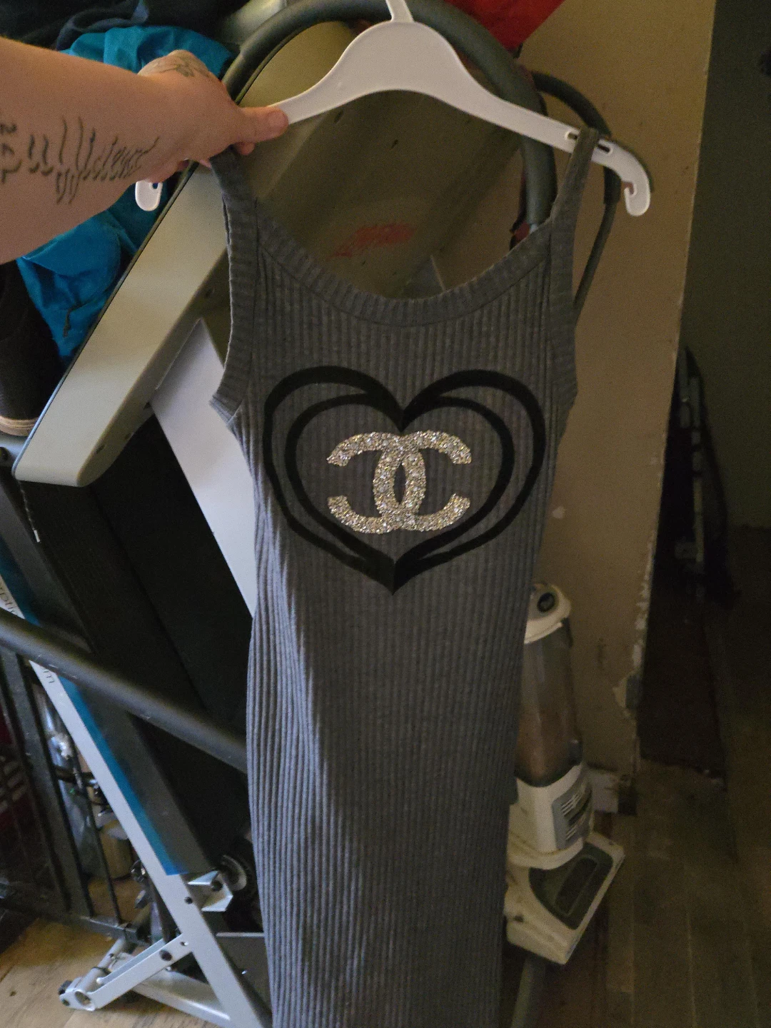 Ribbed Tank Dress with Rhinestone CC Logo