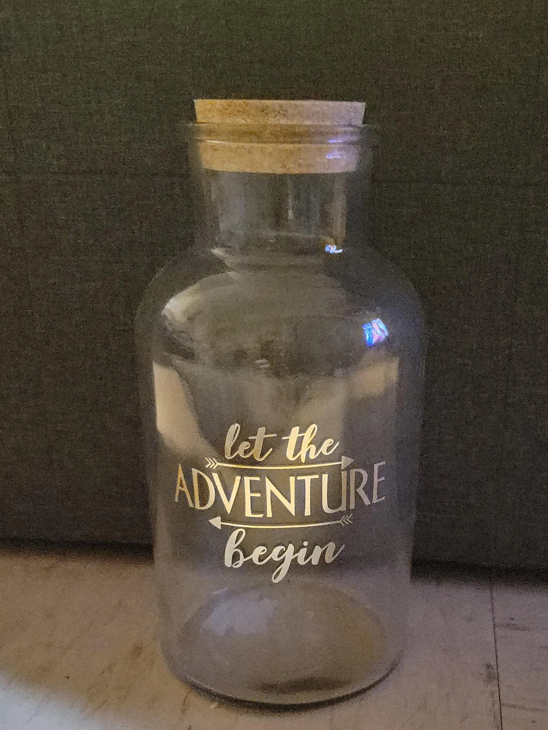 ⚽️"Let the Adventure Begin"  glass savings jar with Cork Stopper