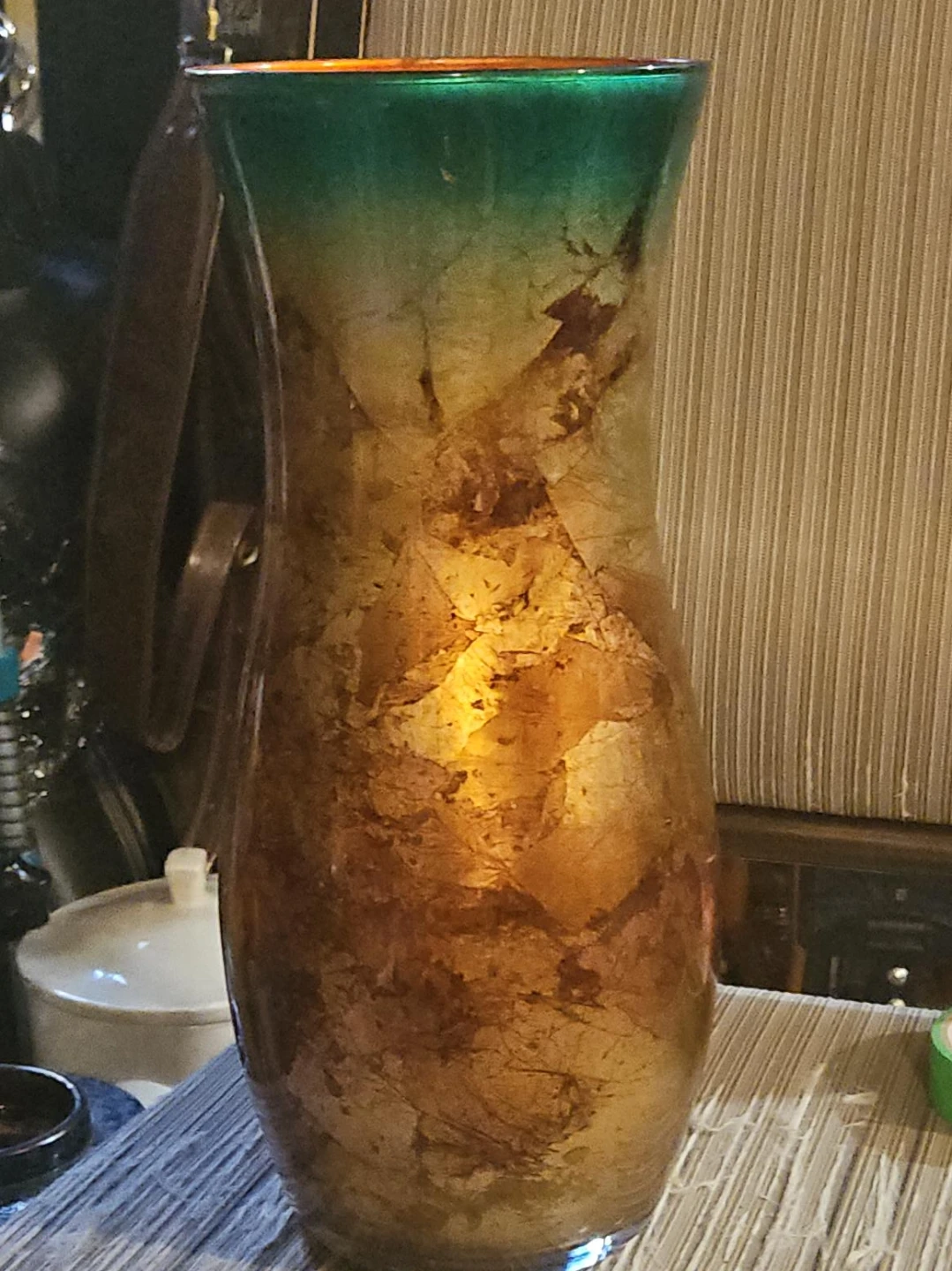 Decorative Glass Vase with Gold Leaf Accents