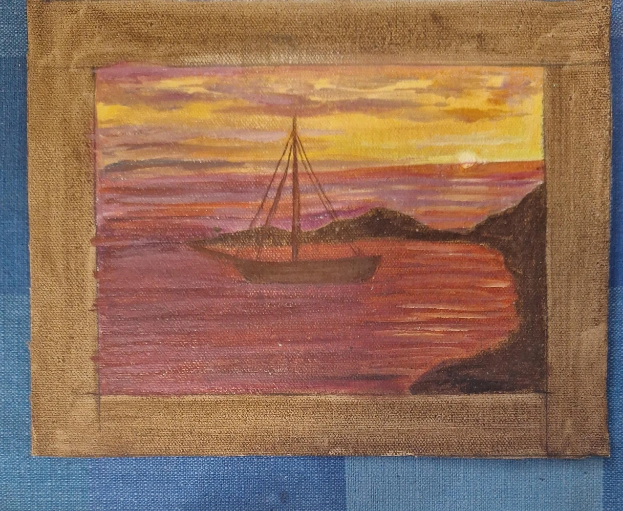 Oil Painting of a Sailboat at Sunset