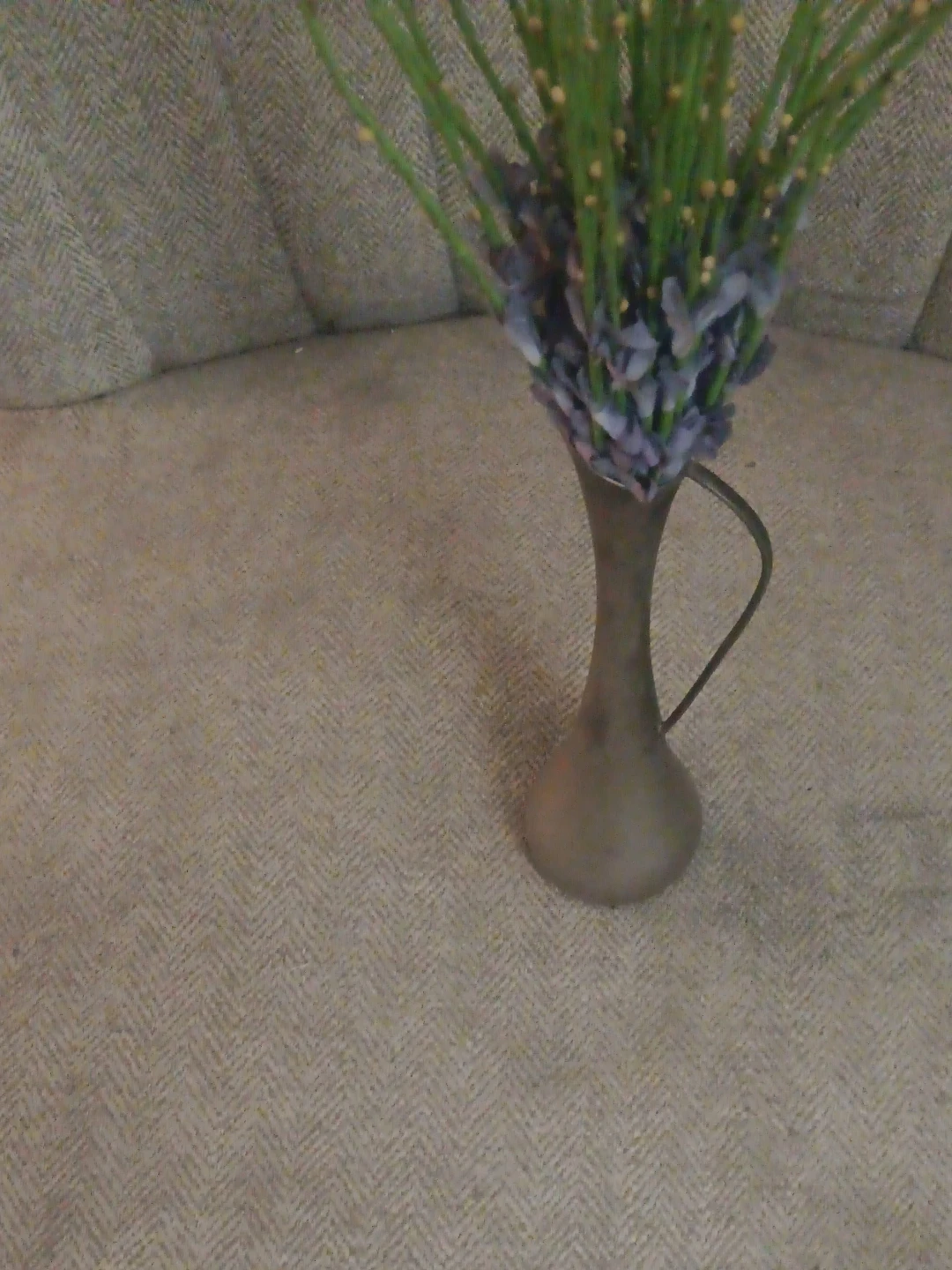 Vintage Decorative Vase with Handle / fake flowers