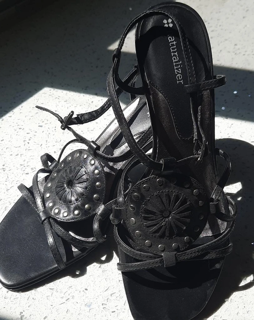 Summer Black Leather Strappy Sandals