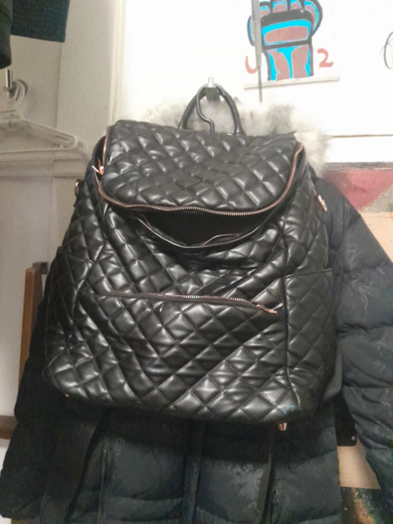 Black Quilted Faux Leather Backpack