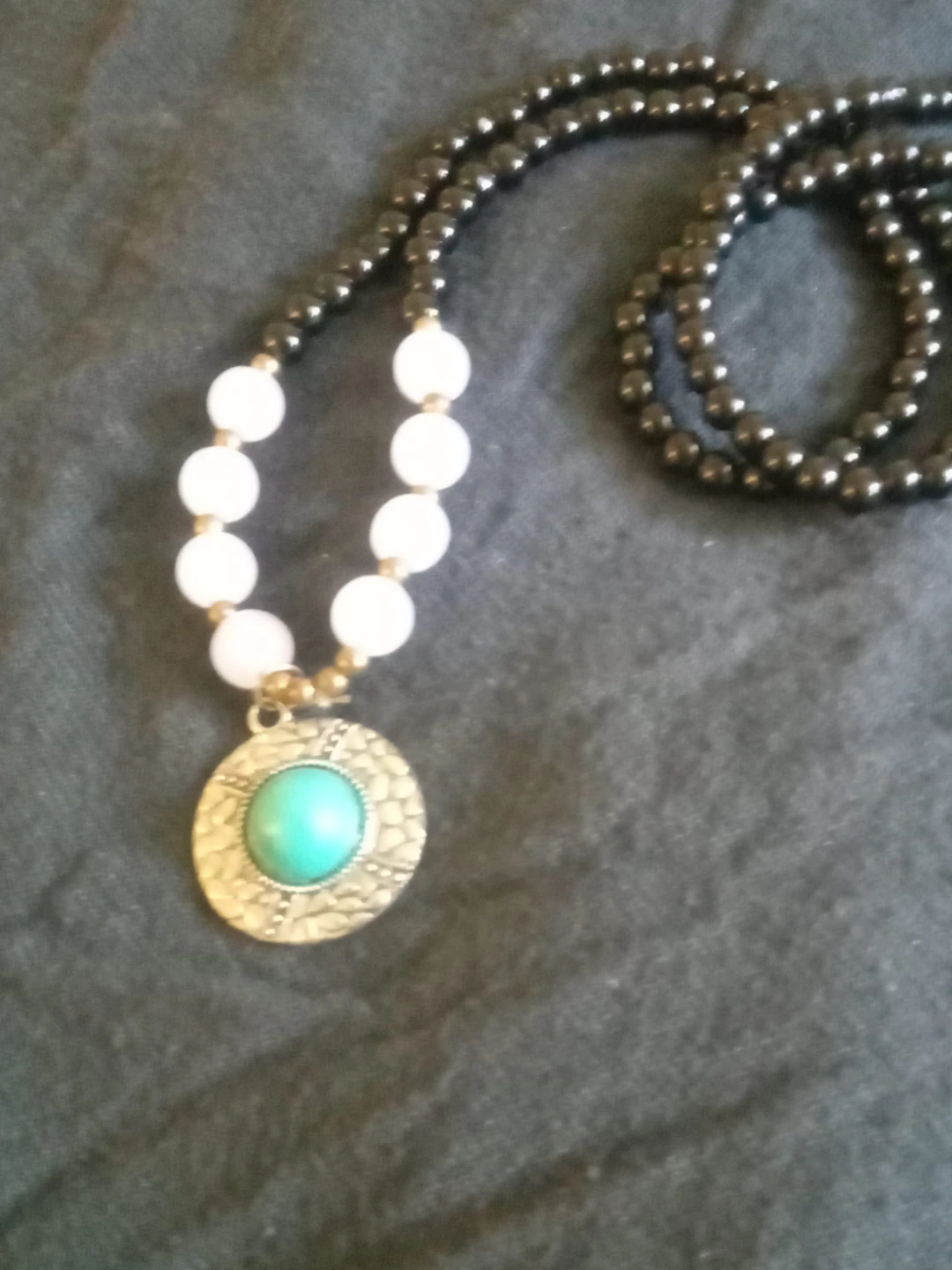 Beaded Necklace with Turquoise Pendant