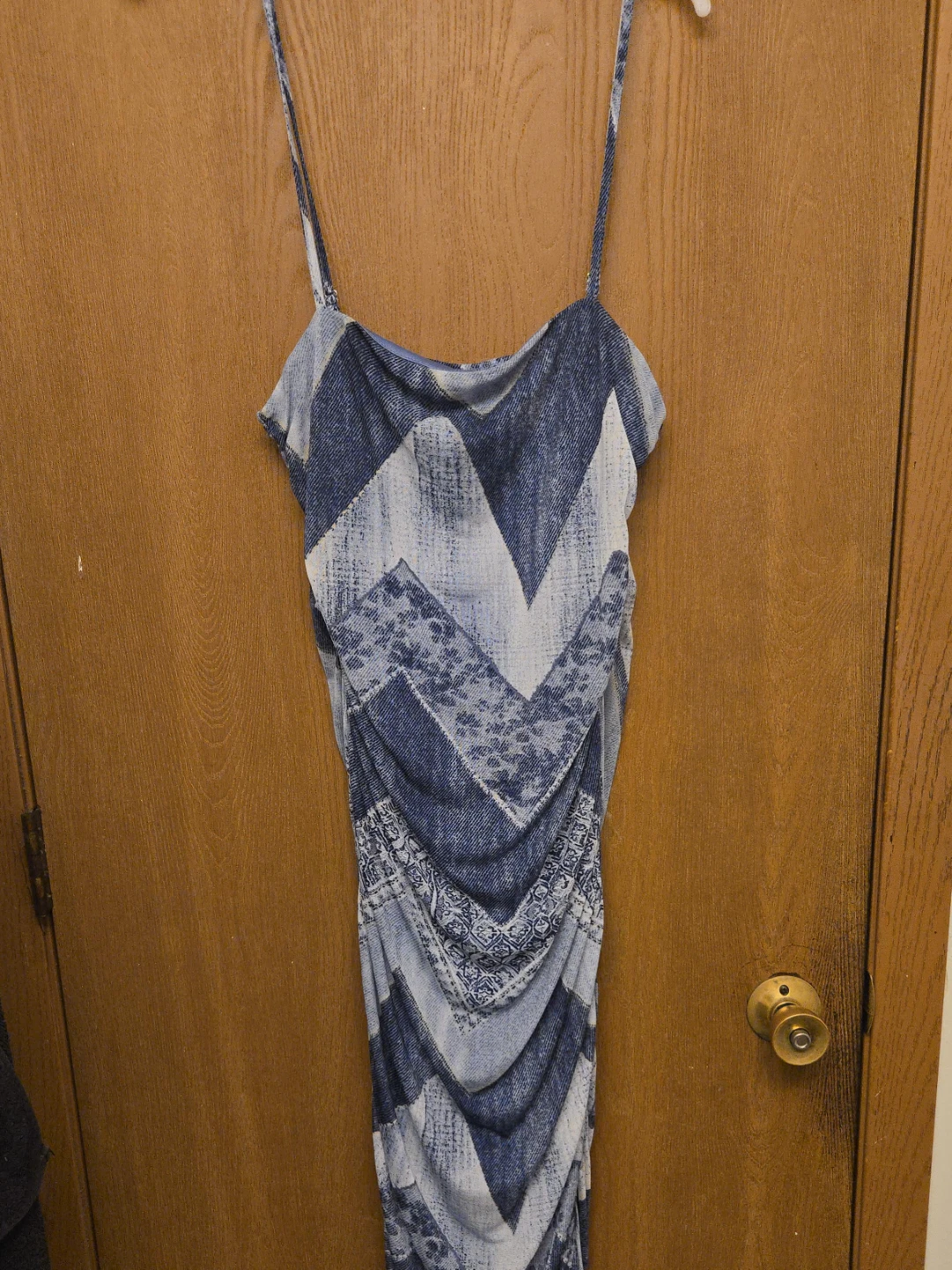 Jolie & Joy Blue Patterned Ruched Maxi Dress Size L