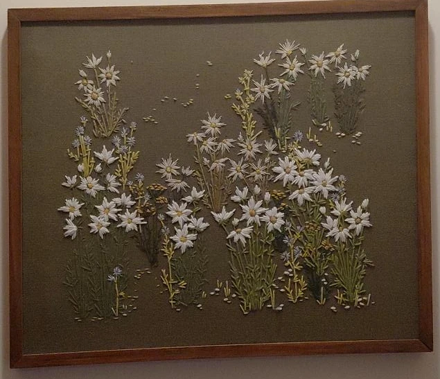 Framed Floral Embroidery Art