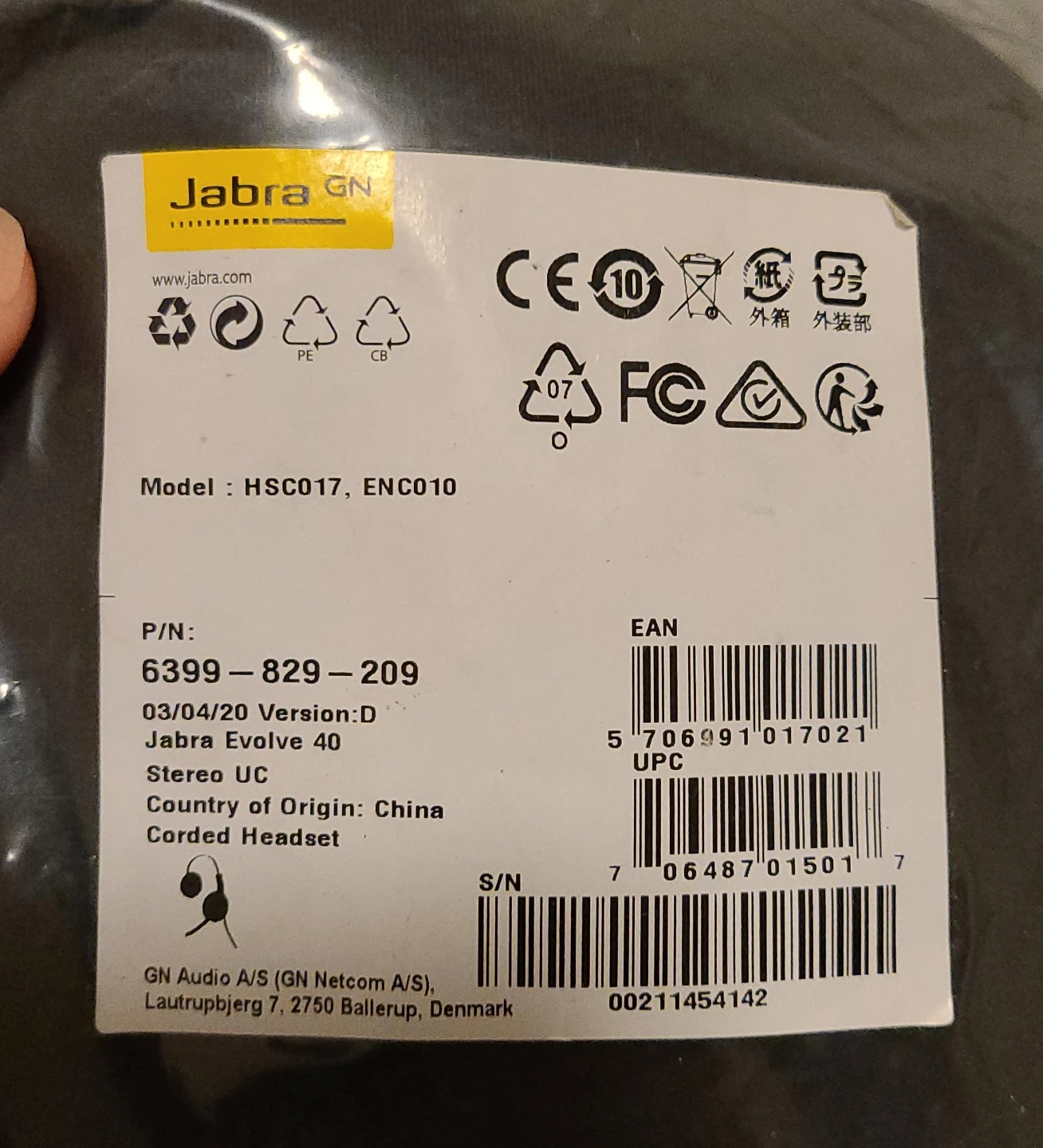 Jabra Evolve 40 Stereo UC Corded Headset