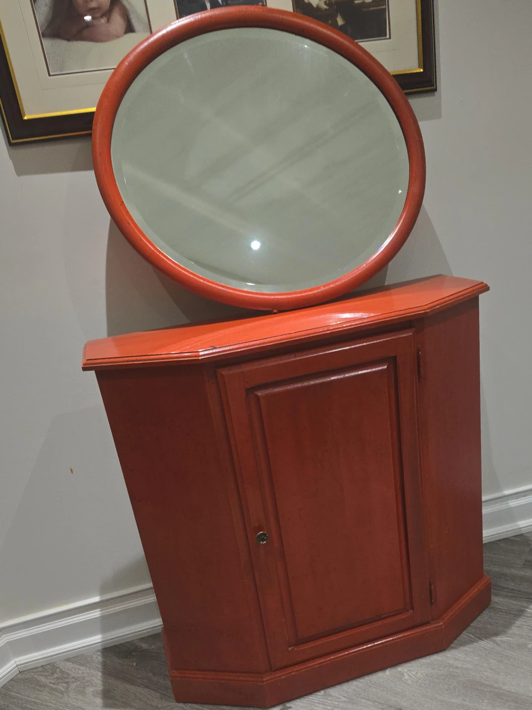 Red  cabinet with mirror