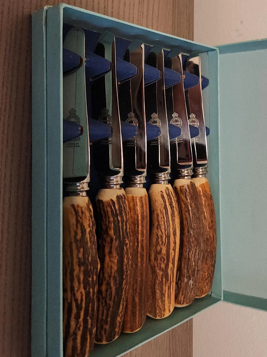 Set of 6 Vintage Antler Handle Steak Knives