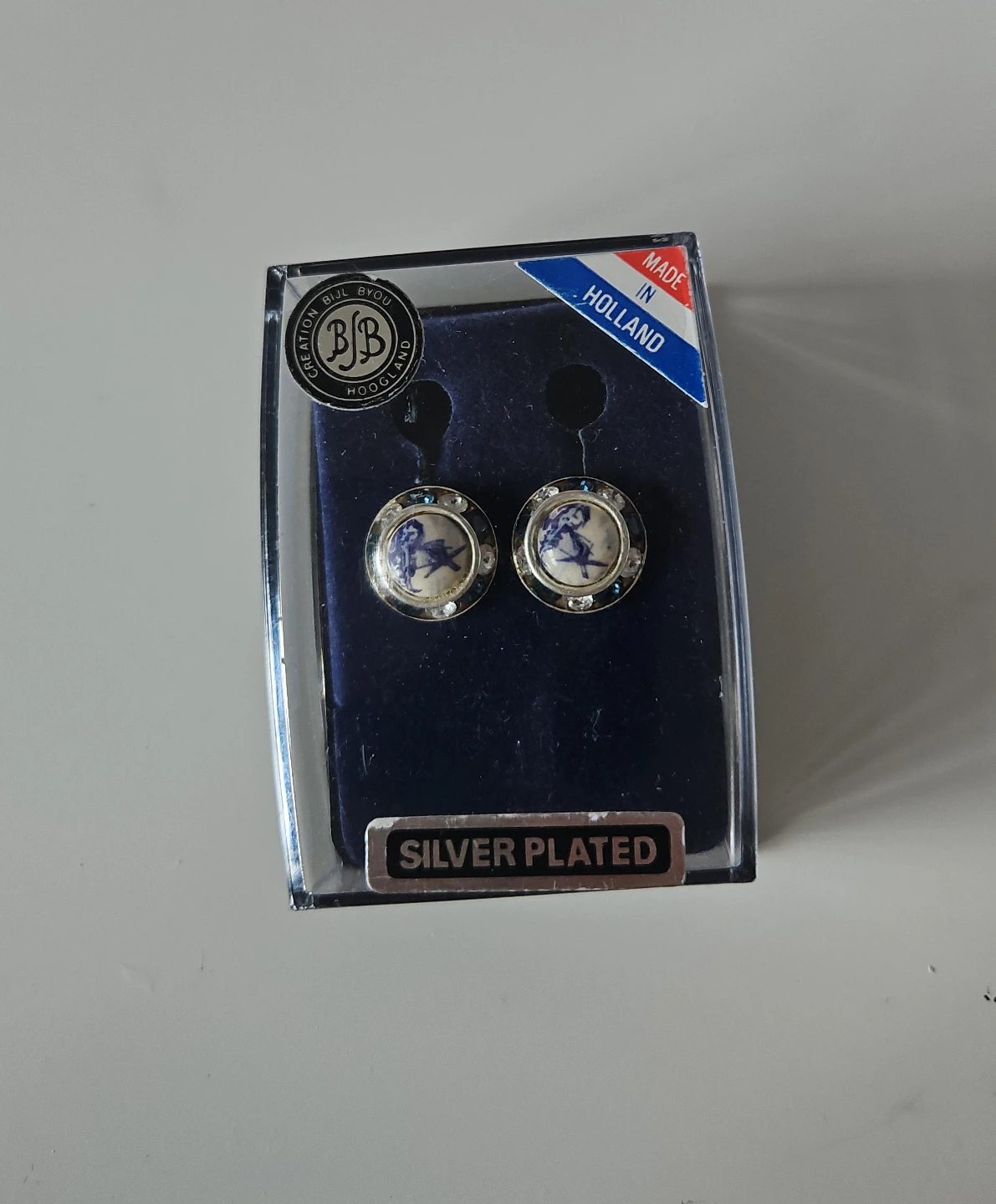 BJB Hoogeland Silver Plated Delft Blue Earrings