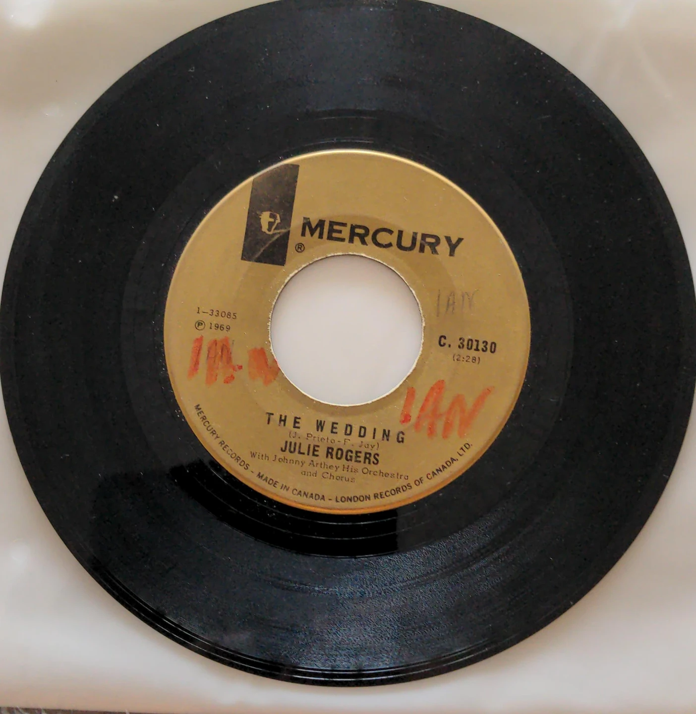 Julie Rogers The Wedding 7" Vinyl Record Mercury 1969