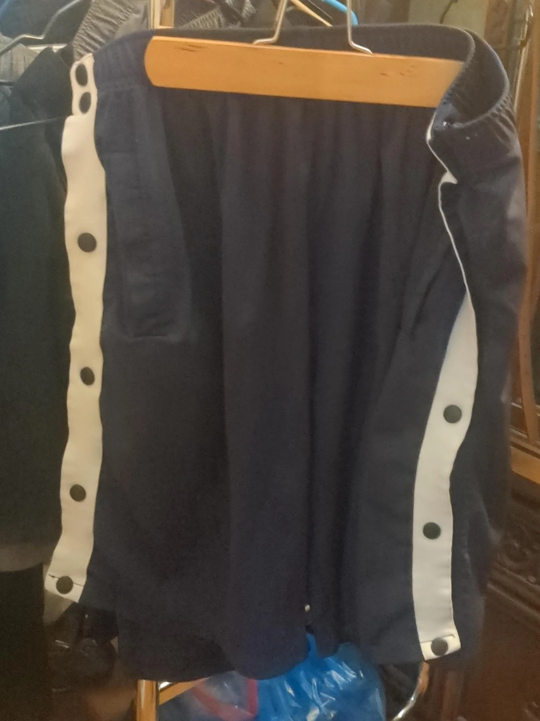 Navy Snap Button Track Pants