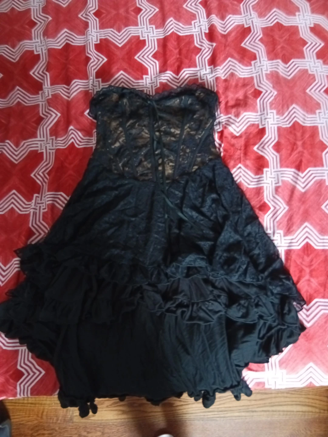 Black Strapless Lace Corset Dress with Ruffles