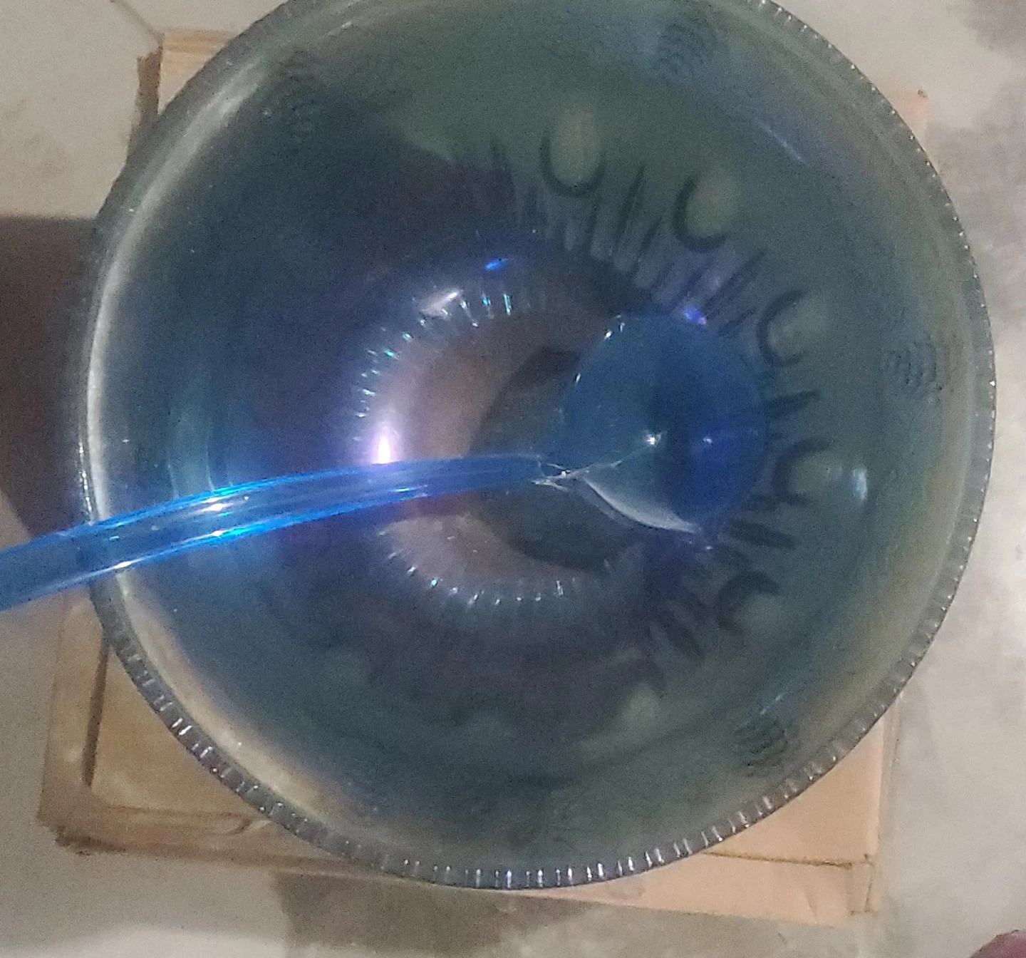 Blue Glass Serving Bowl with Ladle
