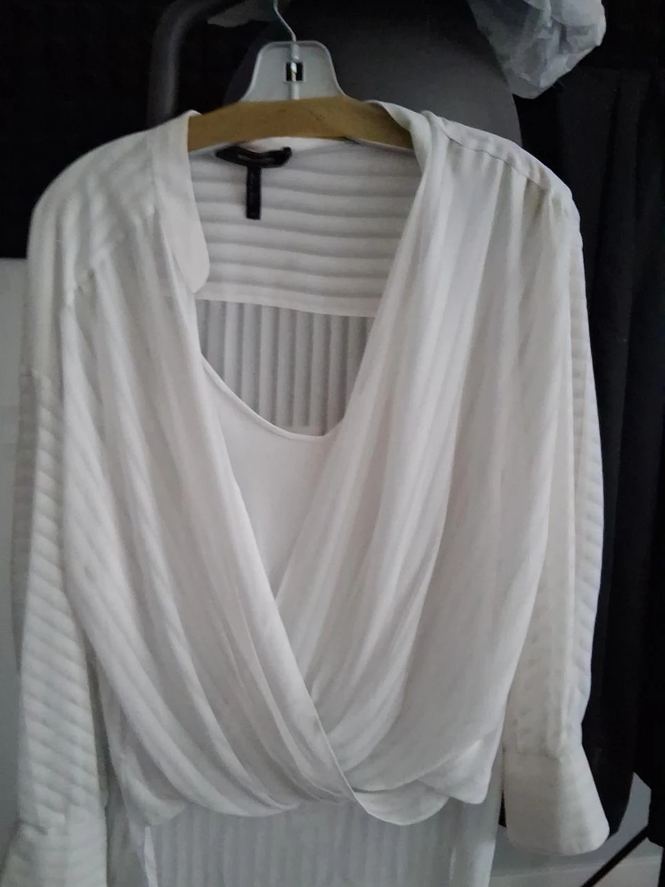 BCBGMAXAZRIA White Striped Wrap Blouse - Size Medium