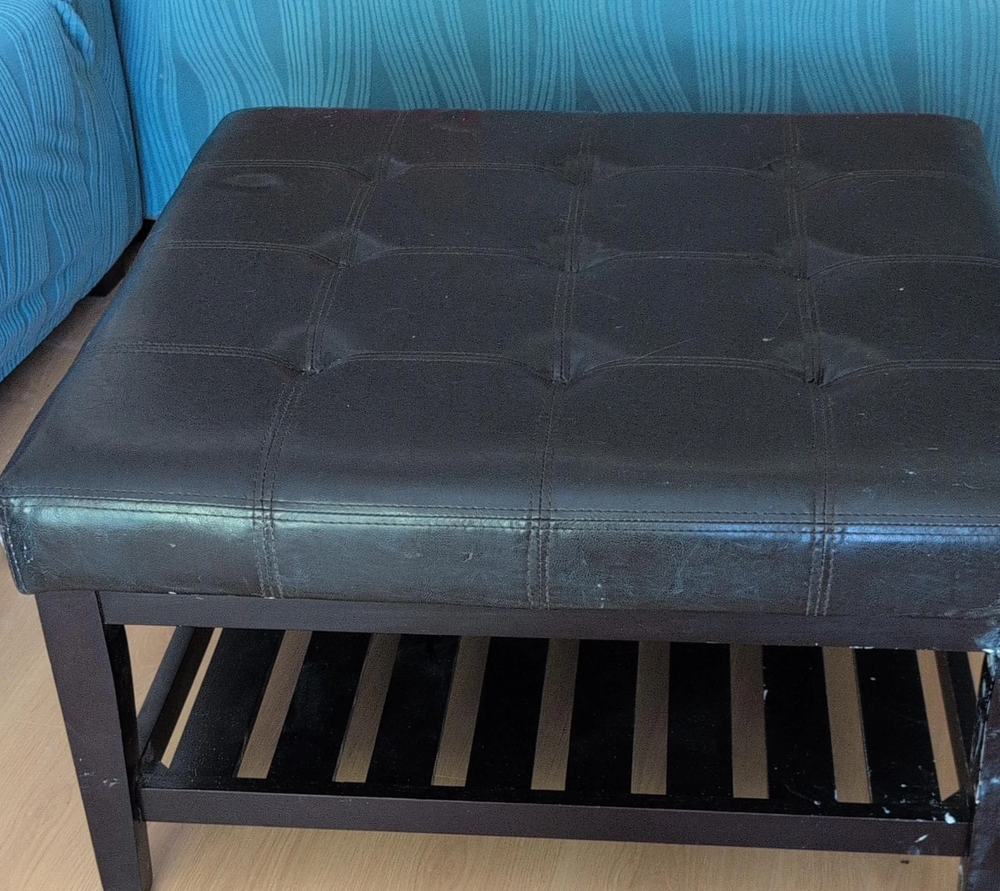 Black Tufted Ottoman with Storage Shelf pick up as it