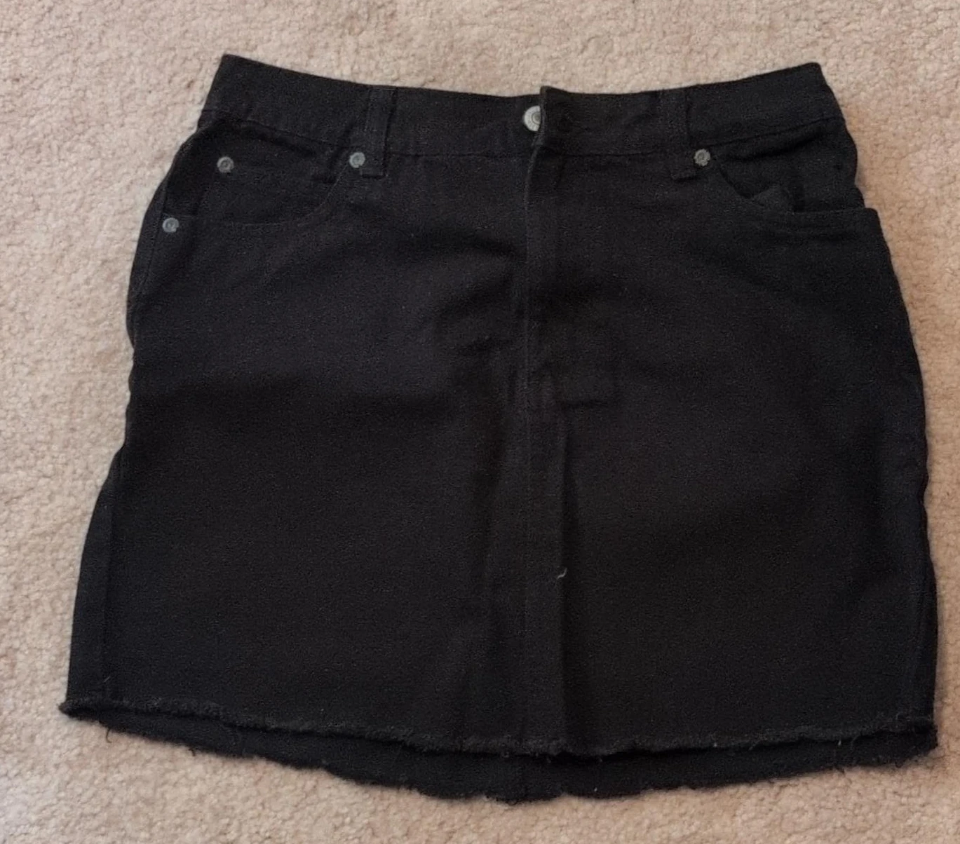 Black Denim Skirt with Frayed Hem