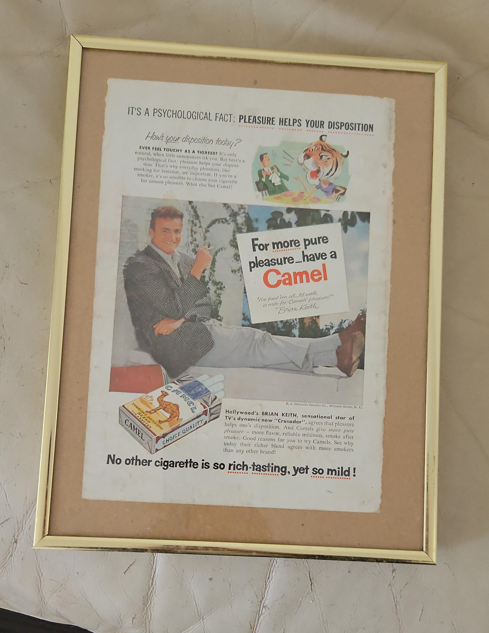 Framed Camel Cigarettes Advertisement Featuring Brian Keith