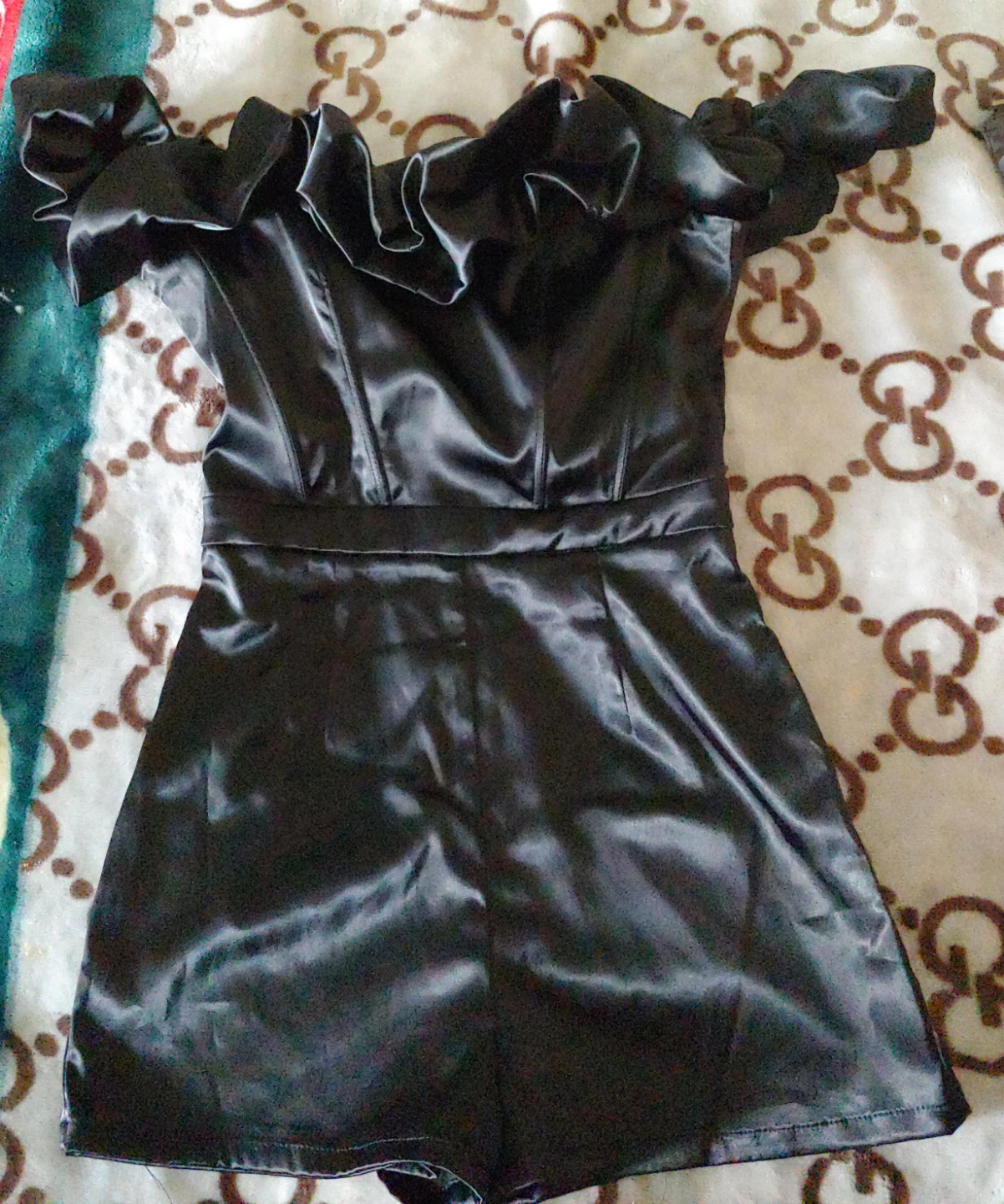 Black Ruffle Off-the-Shoulder Romper
