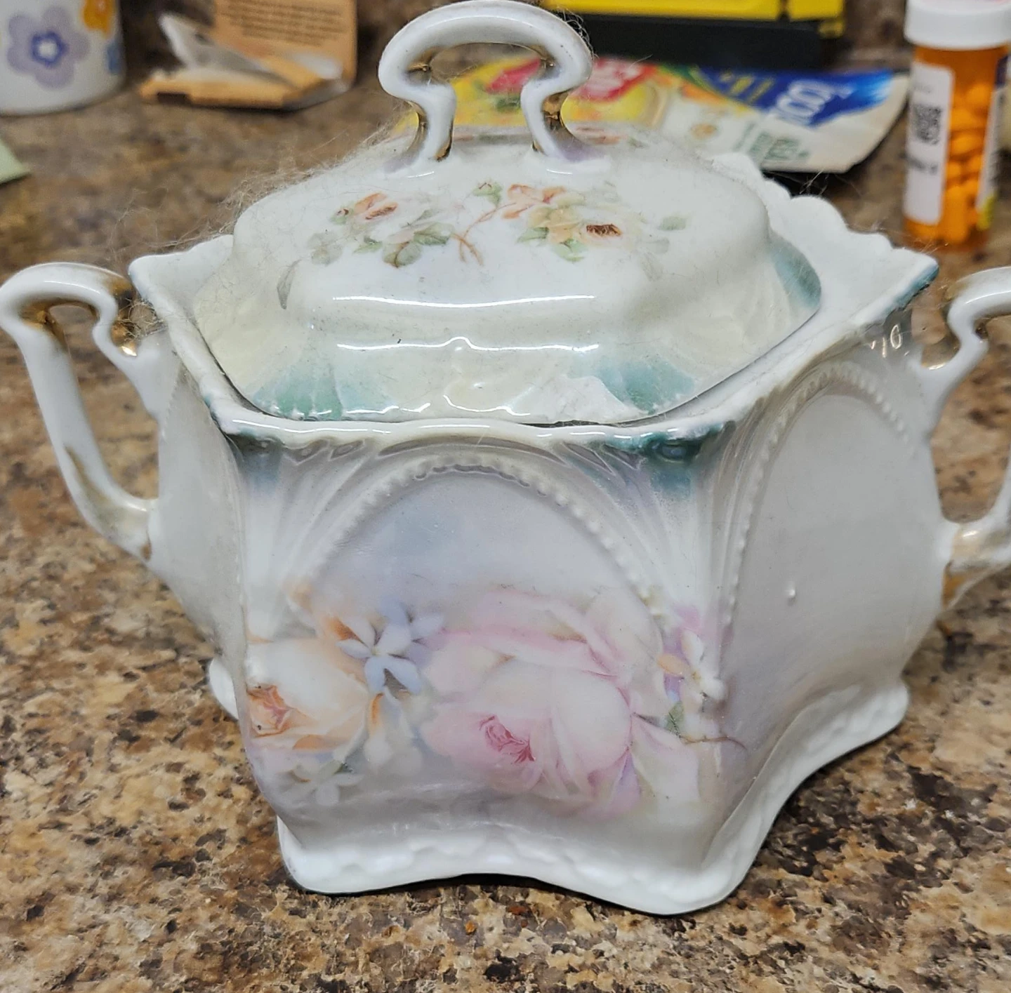 Vintage Hand-Painted Sugar Bowl with Lid