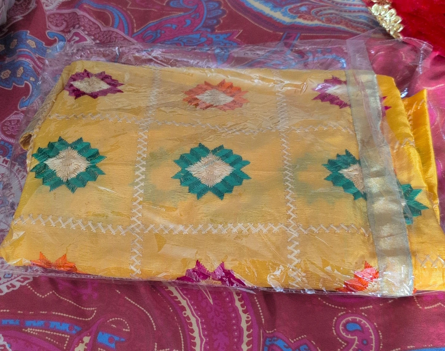 Yellow Embroidered Phulkari Dupatta