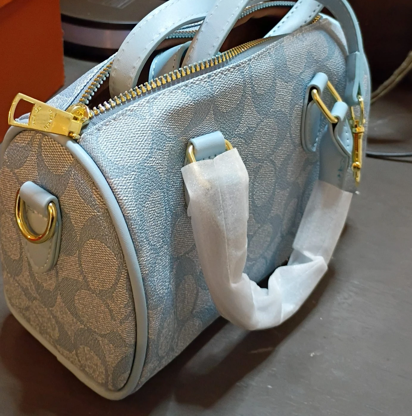 Coach Blue Monogram Barrel Bag