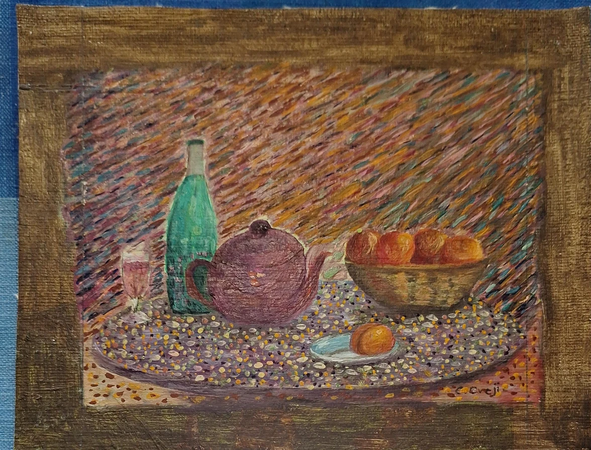 Still Life Painting with Fruit and Teapot