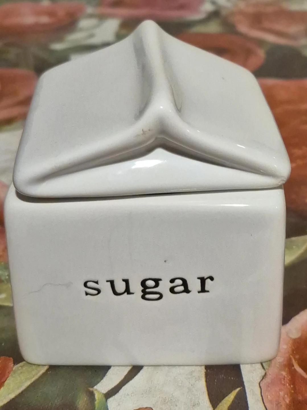 White Ceramic Sugar Canister with Lid