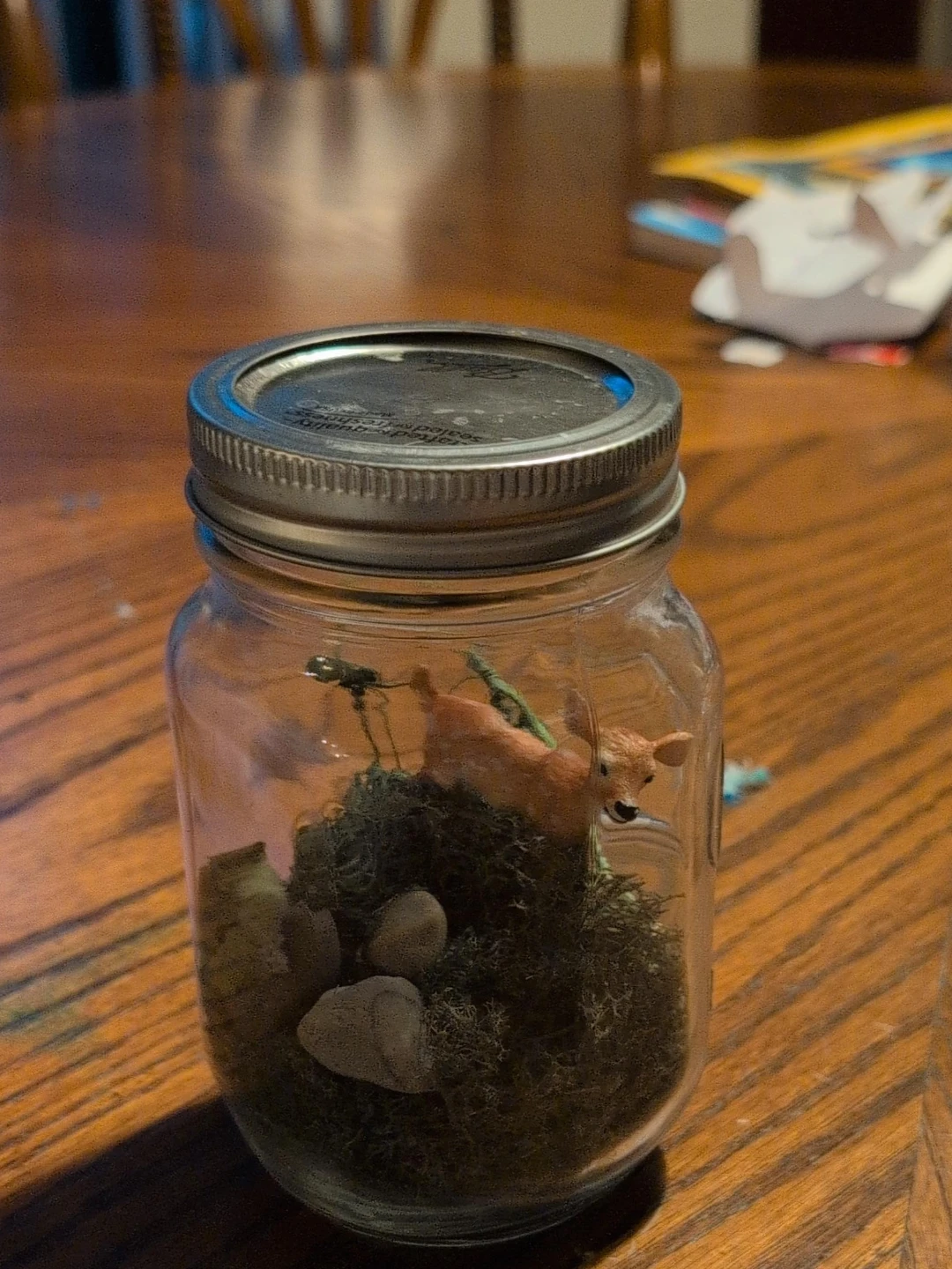 Mason Jar Terrarium with Deer Figurine