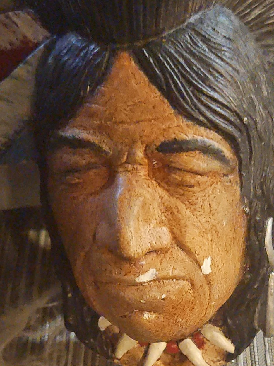 Carved Native American Head Figurine