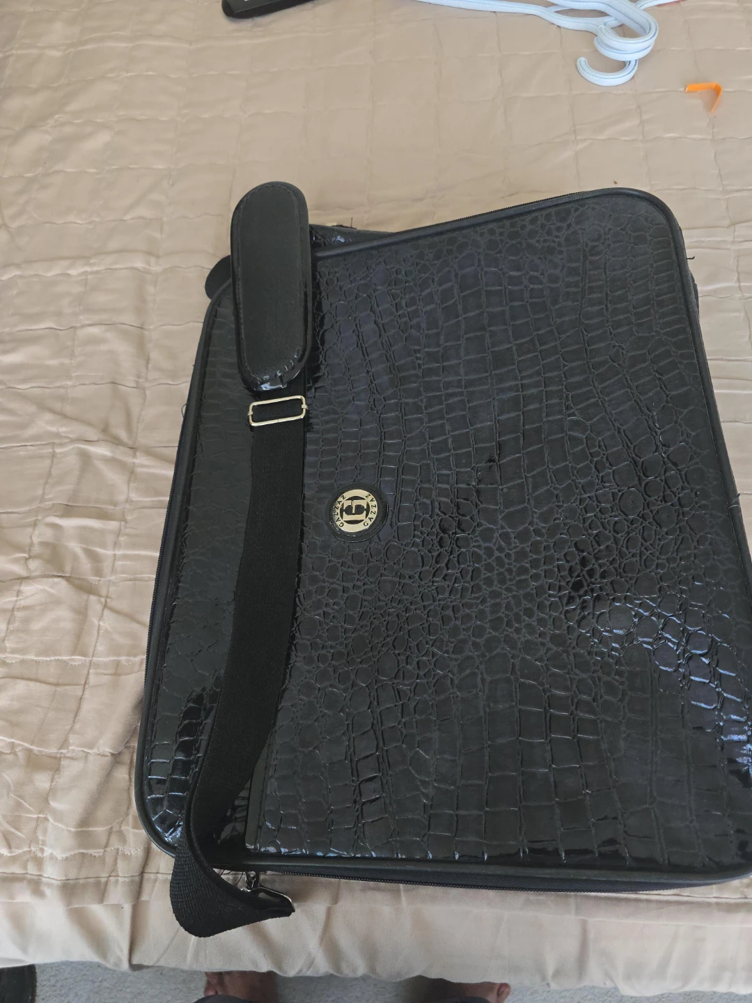 Black Faux Croc Messenger Bag