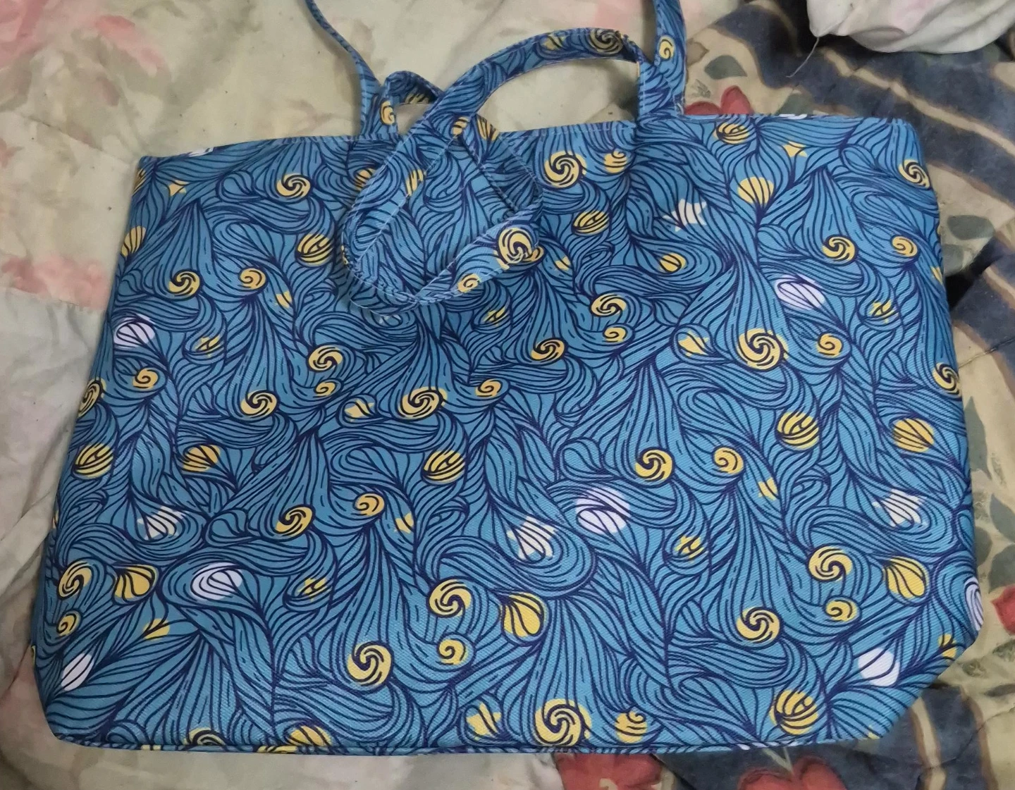 Blue Tote Bag with Swirl Pattern