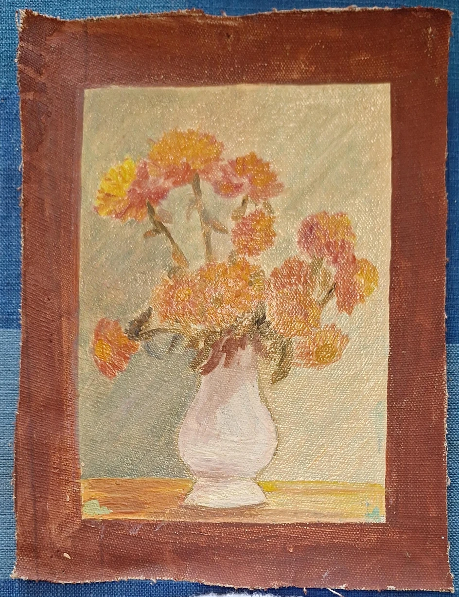 Oil Painting of Orange Flowers in a Vase