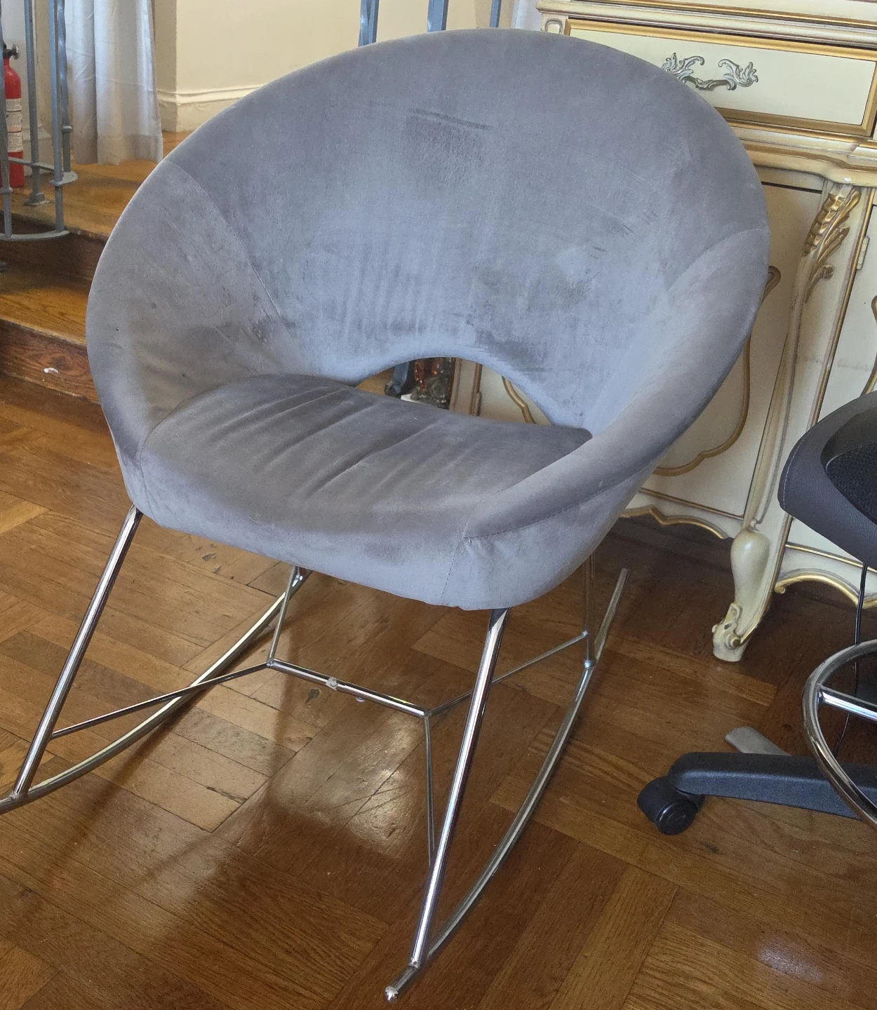 Gray Velvet Rocking Chair