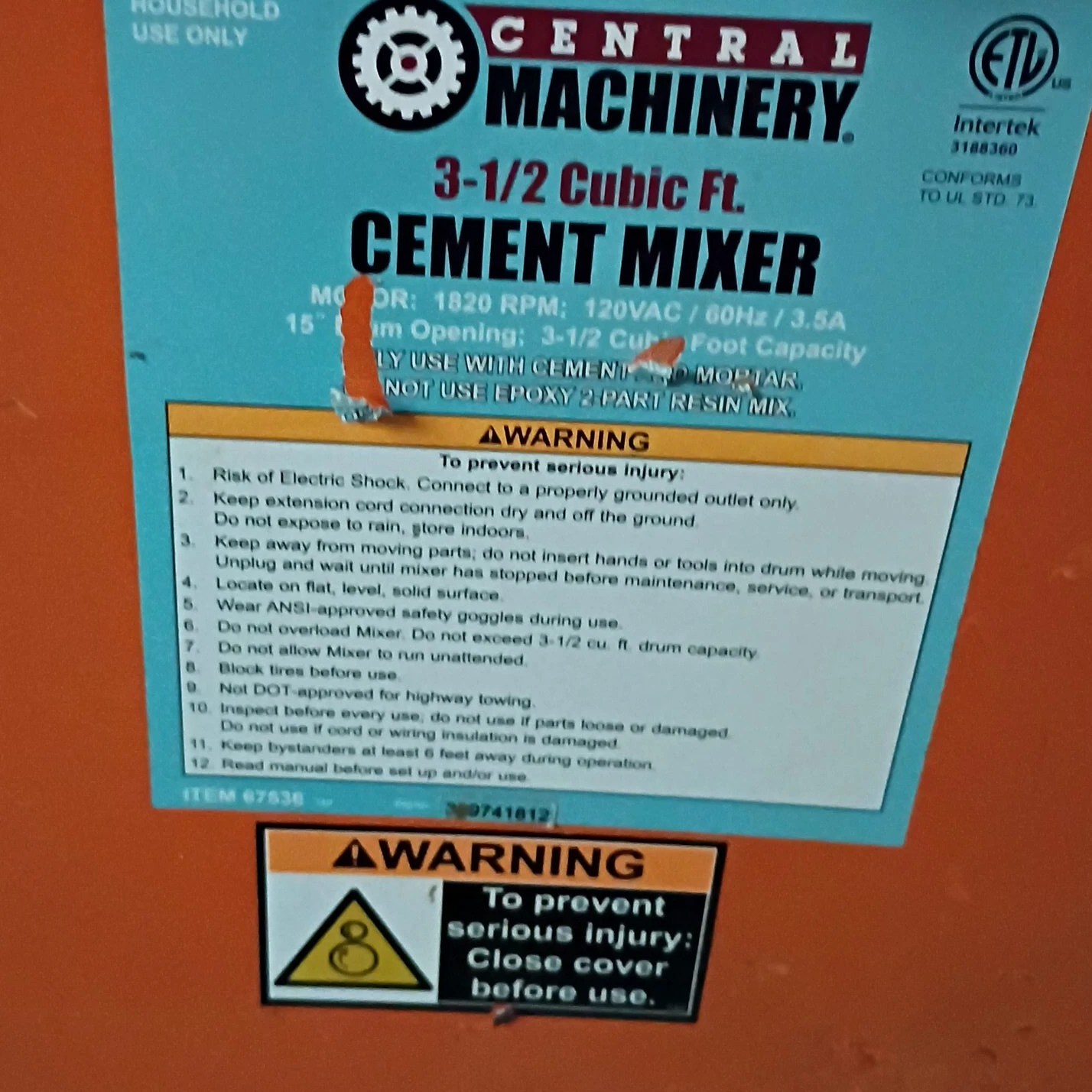 Central Machinery 3-1/2 Cubic Ft. Cement Mixer