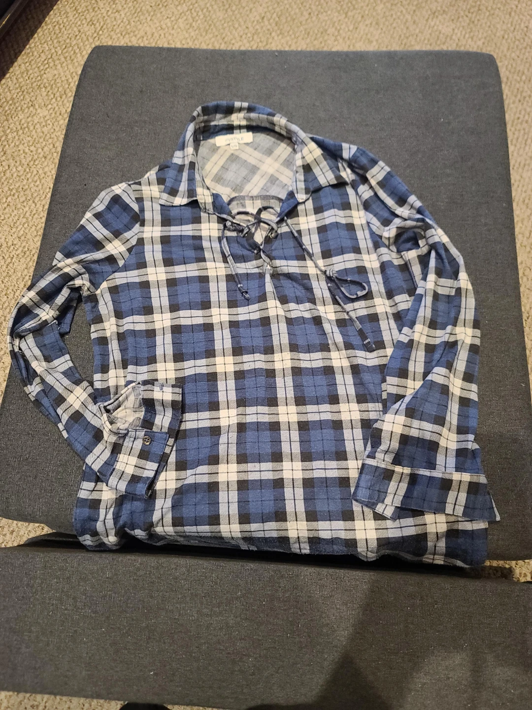 mySTYLE Blue Plaid Long Sleeve Lace-Up Shirt - L/G